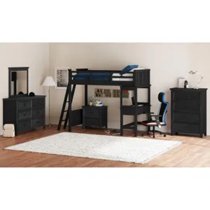 Hampton Kids Twin Loft with Ladder and Desk with Speaker in Charcoal