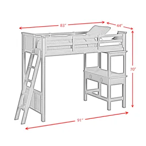 Hampton Kids Twin Loft with Ladder and Desk with Speaker in Charcoal