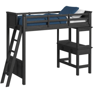 Hampton Kids Twin Loft with Ladder and Desk with Speaker in Charcoal