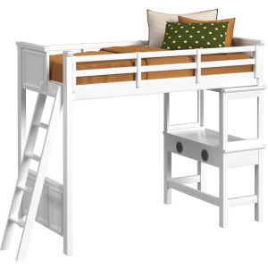 Hampton Kids Twin Loft with Ladder and Desk with Speaker in White