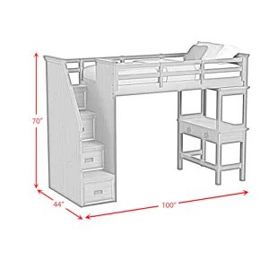 Hampton Kids Twin Loft with Staircase and Desk with Speaker in White