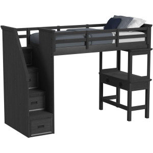 Hampton Kids Twin Loft with Staircase and Desk with Speaker in Charcoal