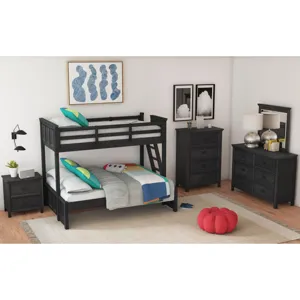 Hampton Kids Twin Over Full Bunk with Ladder in Charcoal