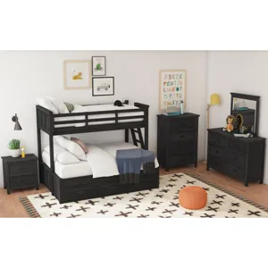 Hampton Kids Twin Over Full Bunk with Ladder and Trundle in Charcoal