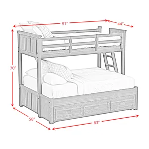 Hampton Kids Twin Over Full Bunk with Ladder and Trundle in White