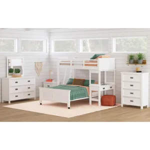 Hampton Kids Twin Over Full Loft with Ladder and Desk with Speaker in White