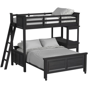 Hampton Kids Twin Over Full Loft with Ladder and Desk with Speaker in Charcoal