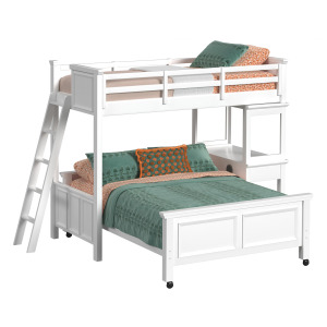 Hampton Kids Twin Over Full Loft with Ladder and Desk with Speaker in White