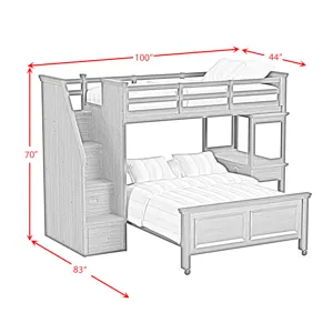 Hampton Kids Twin Over Full Loft with Staircase and Desk with Speaker in Charcoal