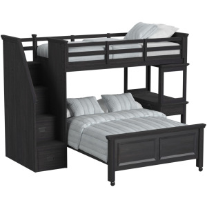 Hampton Kids Twin Over Full Loft with Staircase and Desk with Speaker in Charcoal