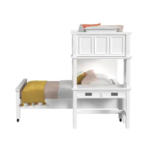 Hampton Kids Twin Over Full Loft with Staircase and Desk with Speaker in White