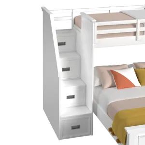Hampton Kids Twin Over Full Loft with Staircase and Desk with Speaker in White