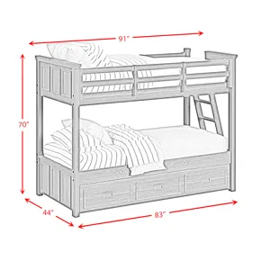 Hampton Kids Twin Over Twin Bunk with Ladder and Trundle in White