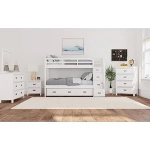 Hampton Kids Twin Over Twin Bunk with Staircase and Trundle in White