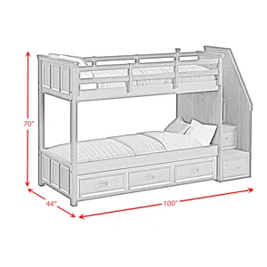 Hampton Kids Twin Over Twin Bunk with Staircase and Trundle in Charcoal