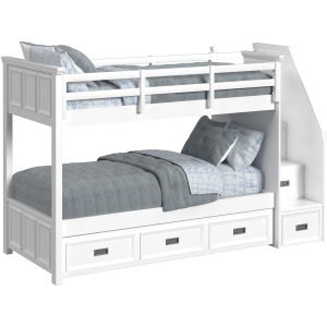 Hampton Kids Twin Over Twin Bunk with Staircase and Trundle in White