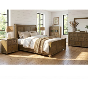 Heritage & Home Queen Sleigh Bed in Oak Brown