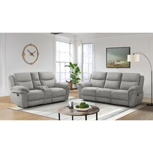 Hesperia Motion Loveseat with Console in Melange Grey