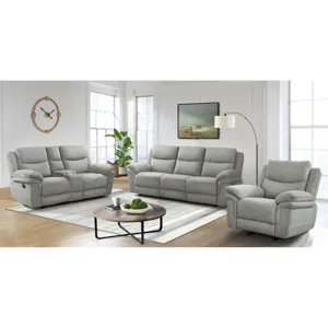 Hesperia Motion Loveseat with Console in Melange Grey