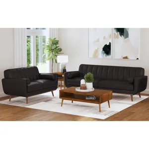 Horizon Loveseat with Wood Front 2 6\" bolster Pillows in Pebble Dark Grey