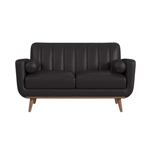 Horizon Loveseat with Wood Front 2 6\" bolster Pillows in Pebble Dark Grey