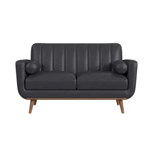Horizon Loveseat with Wood Front 2 6\" bolster Pillows in Pebble Navy