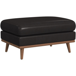 Horizon Ottoman with Wood Base in Pebble Dark Grey