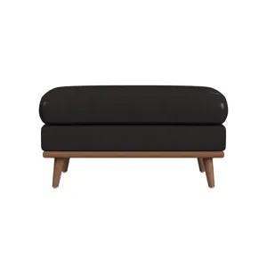 Horizon Ottoman with Wood Base in Pebble Dark Grey