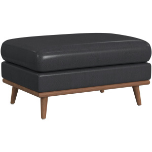 Horizon Ottoman with Wood Base in Pebble Navy