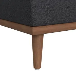 Horizon Ottoman with Wood Base in Pebble Navy