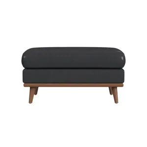 Horizon Ottoman with Wood Base in Pebble Navy