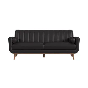 Horizon Sofa with Wood Front and 2 6\" bolster Pillows in Pebble Dark Grey