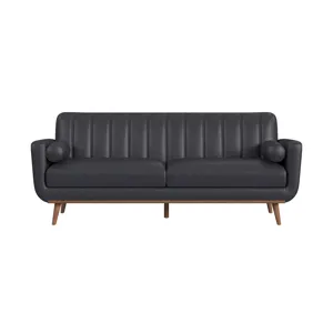 Horizon Sofa with Wood Front and 2 6\" bolster Pillows in Pebble Navy