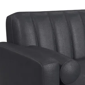 Horizon Sofa with Wood Front and 2 6\" bolster Pillows in Pebble Navy