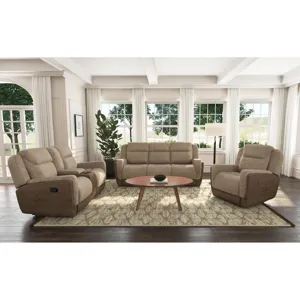 Hornet Motion Sofa with Drop Table and PWS in Rancho Beige