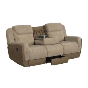 Hornet Motion Sofa with Drop Table, PWS, and Drawer in Rancho Beige