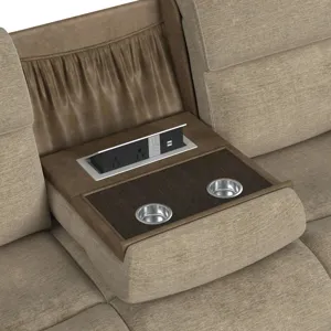 Hornet Motion Sofa with Drop Table and PWS in Rancho Beige