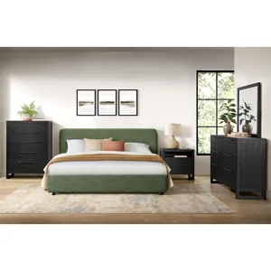 Island King UPH Panel Bed in Noha Green Fabric