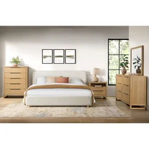 Island King UPH Panel Bed in Noha Ivory Fabric
