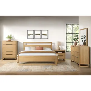 Island King Wooden Panel Bed in Natural