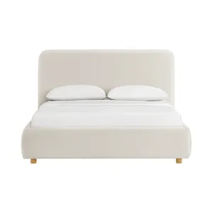 Island Queen UPH Panel Bed in Noha Ivory Fabric