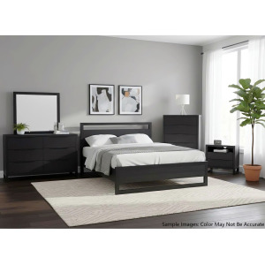 Island Queen Wooden Panel Bed in Black