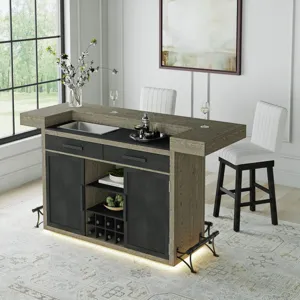 Jemma Bar Table with Light in Grey and Dark Espresso