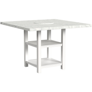 Karina Square Counter Table with White Faux Marble and Lazy Susan in Washed White