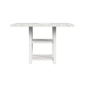 Karina Square Counter Table with White Faux Marble and Lazy Susan in Washed White