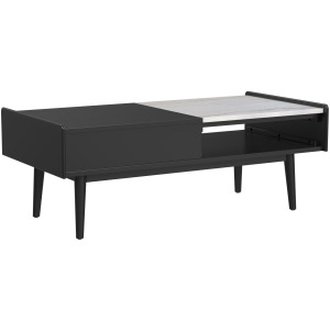 Lanette Coffee Table with White Marble and Lift-Top in Black