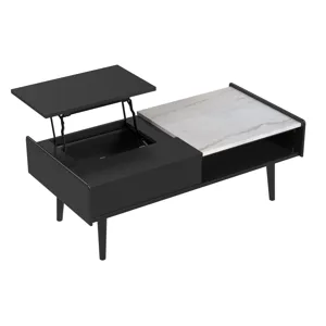 Lanette Coffee Table with White Marble and Lift-Top in Black