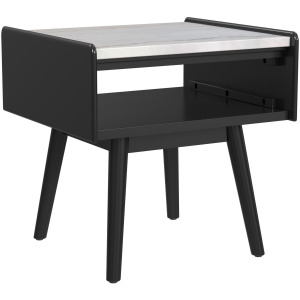 Lanette End Table with White Marble Top in Black