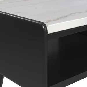 Lanette End Table with White Marble Top in Black