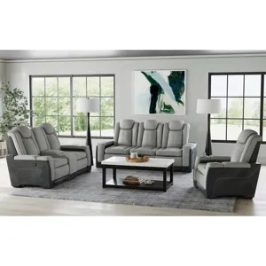 Lantana Motion Recliner with wireless charger and cup holder in Rocky Cement/Charcoal